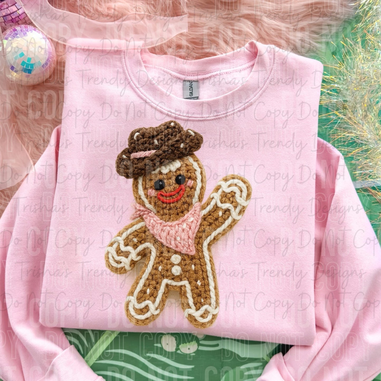Faux yarn cowboy gingerbread man YOUTH