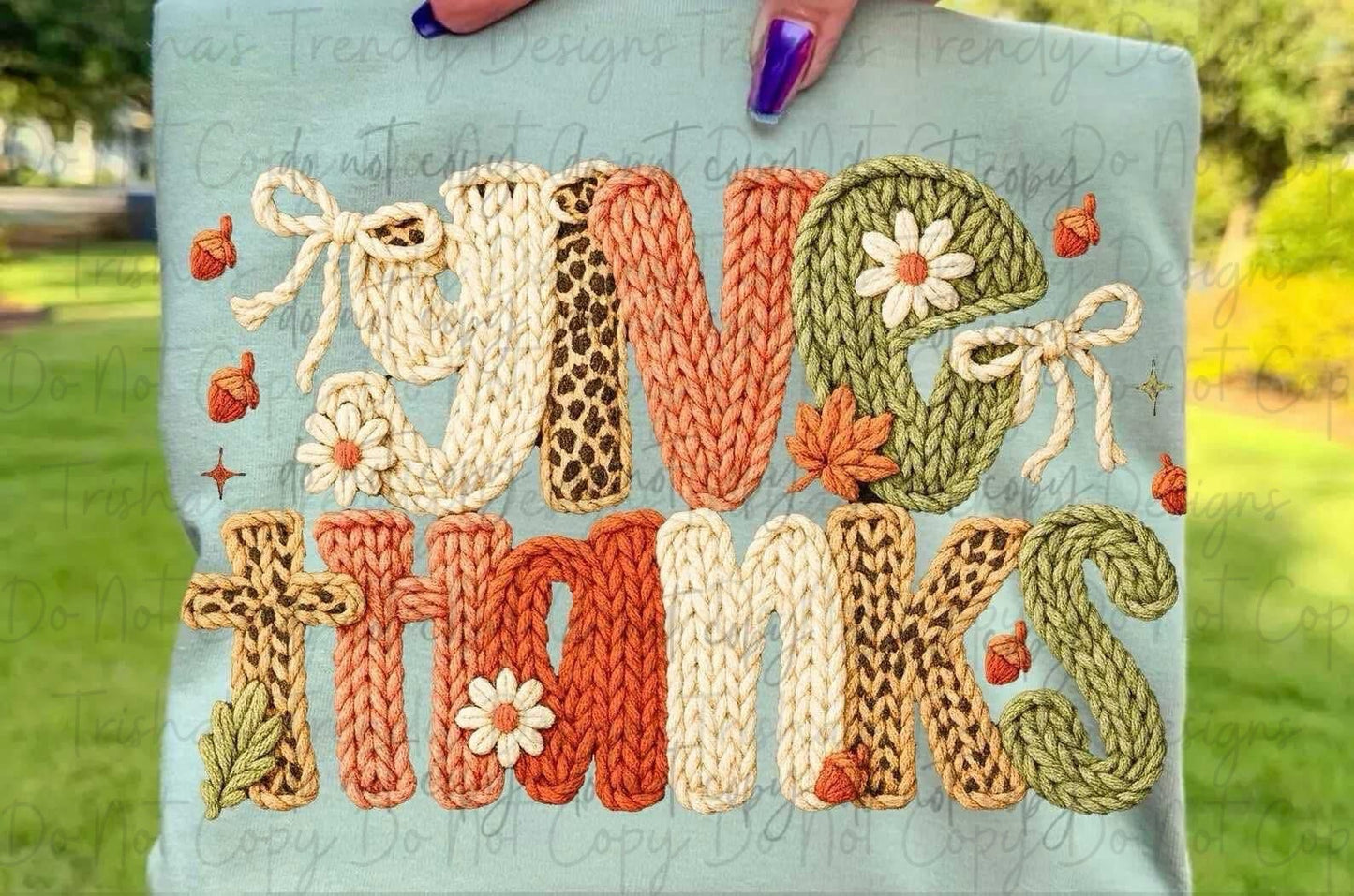 Faux yarn give thanks