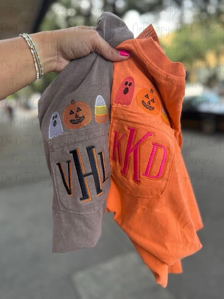 Monogram fall Comfort Color Pocket Tee