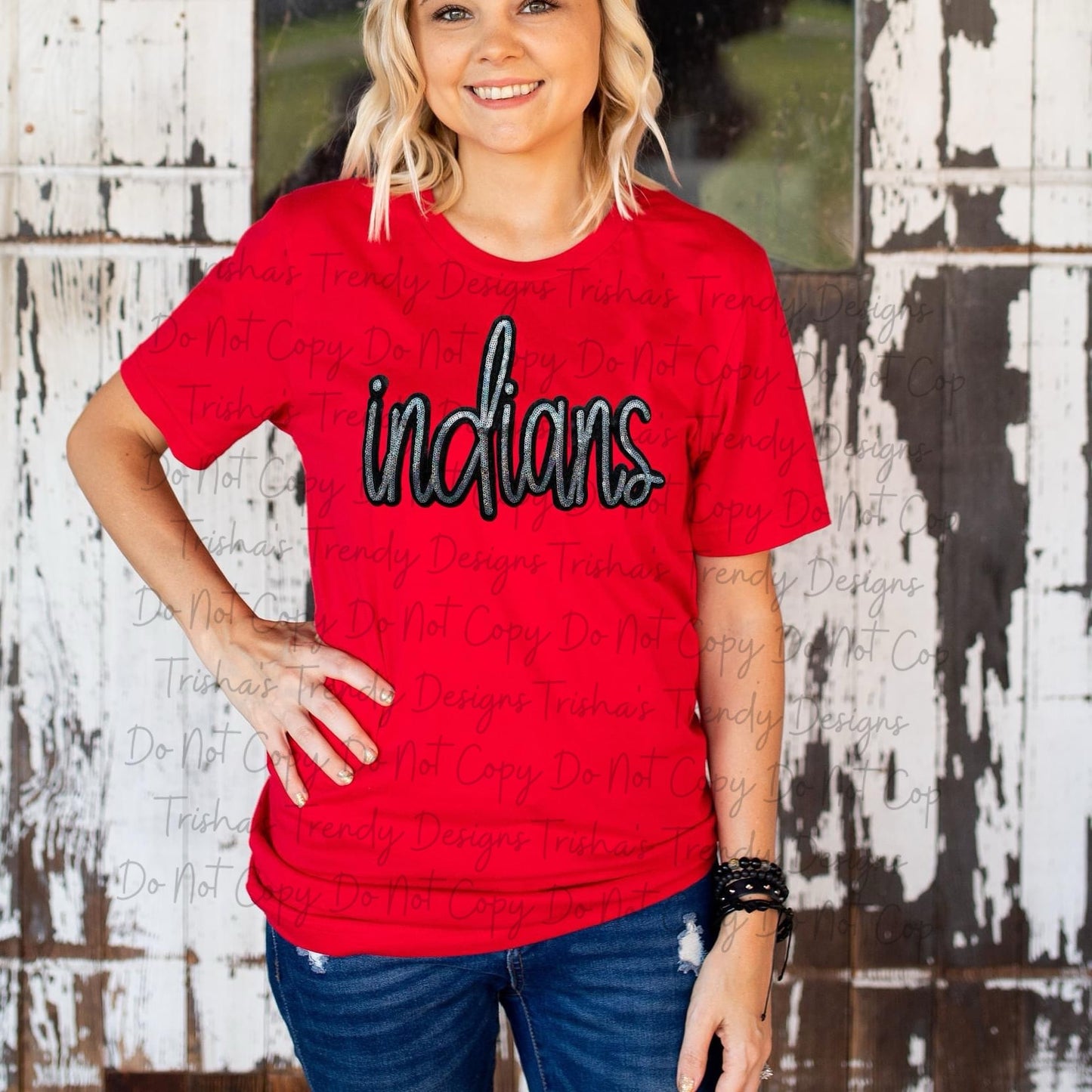 Indians sequin cheneile patch tee