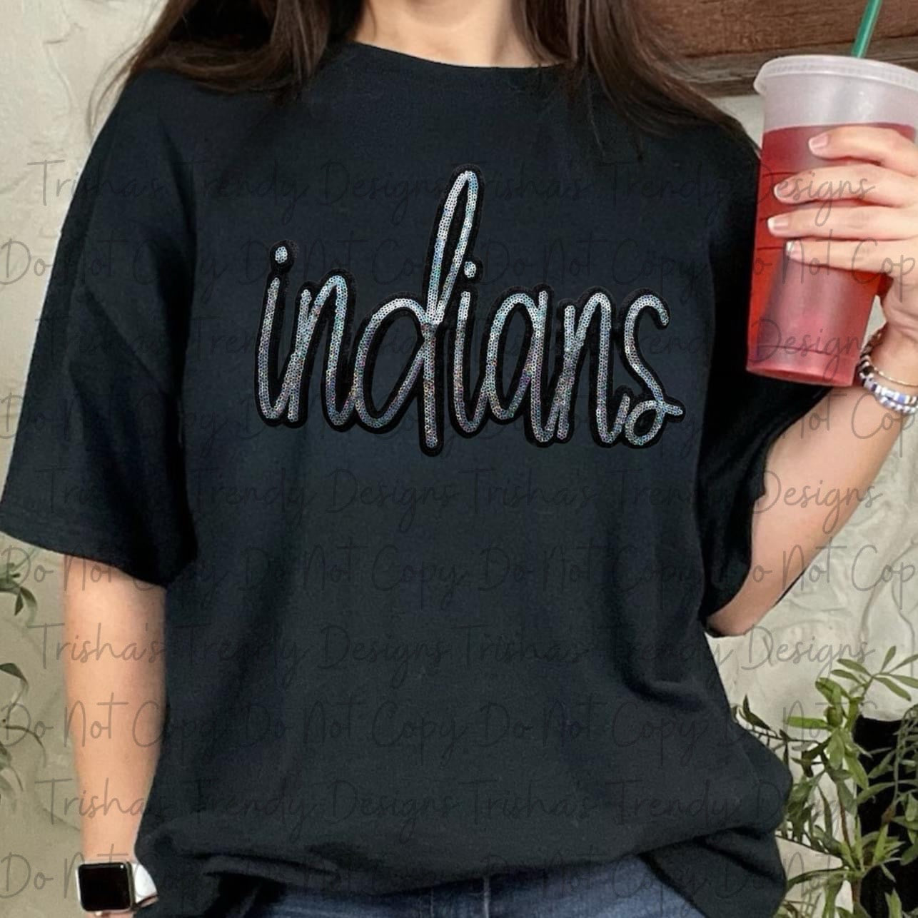 Indians sequin cheneile patch tee