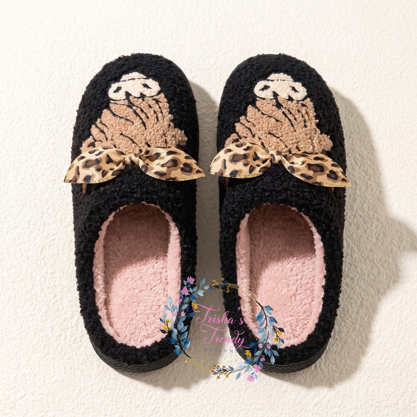 PREORDER: Highland cow with leopard bow slippers