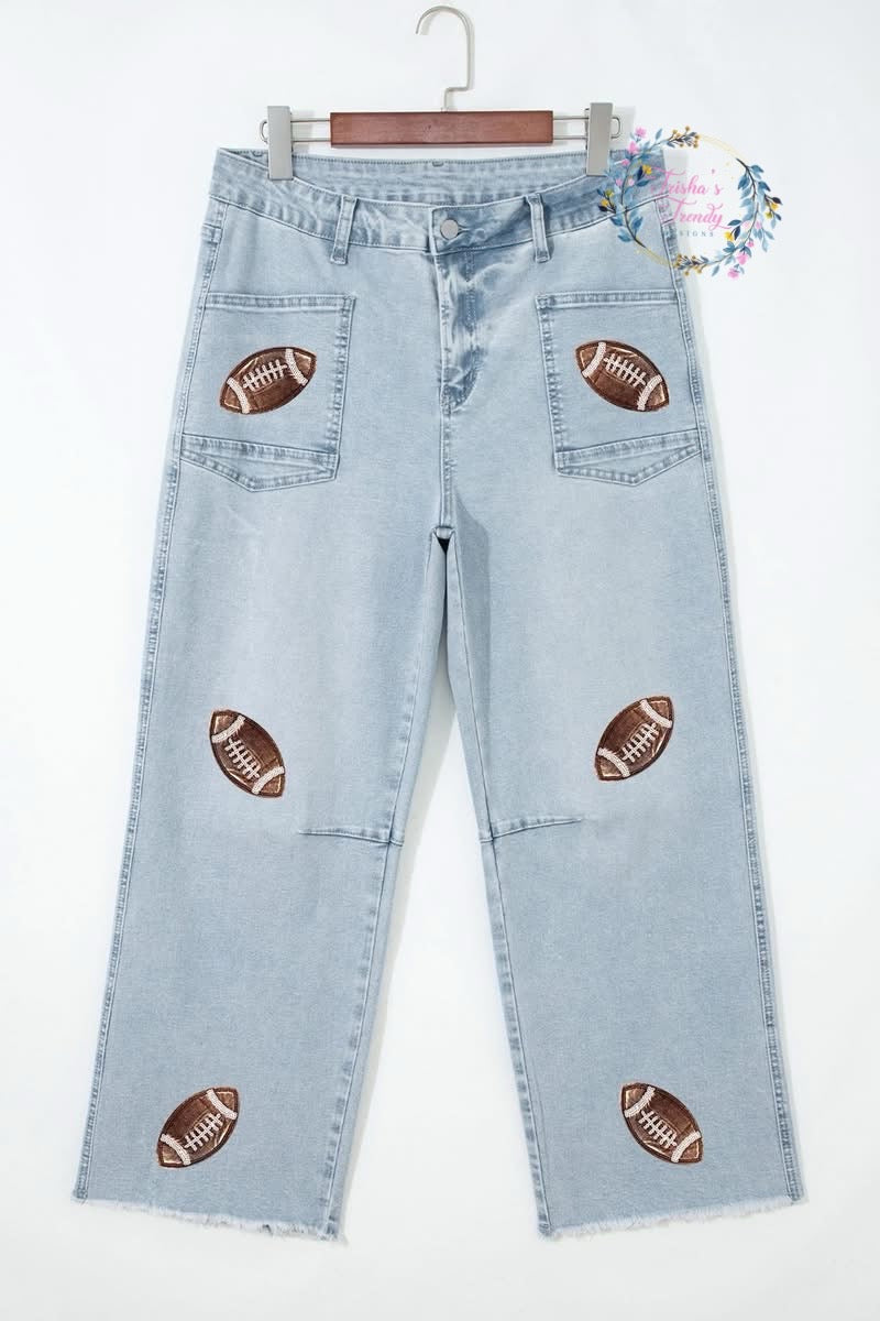 PREORDER: Football Sequin Patch Jeans