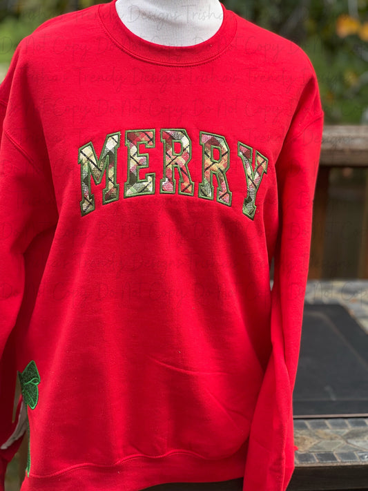 Merry Bow embroidered side split long sleeve or sweatshirt