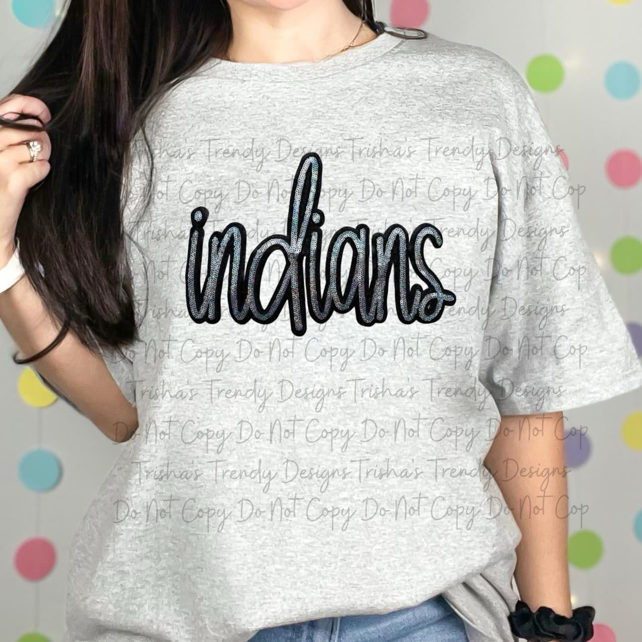 Indians sequin cheneile patch tee