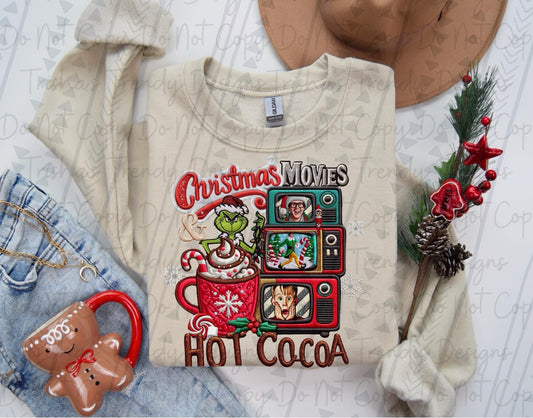 Christmas movies & hot cocoa faux embroidery