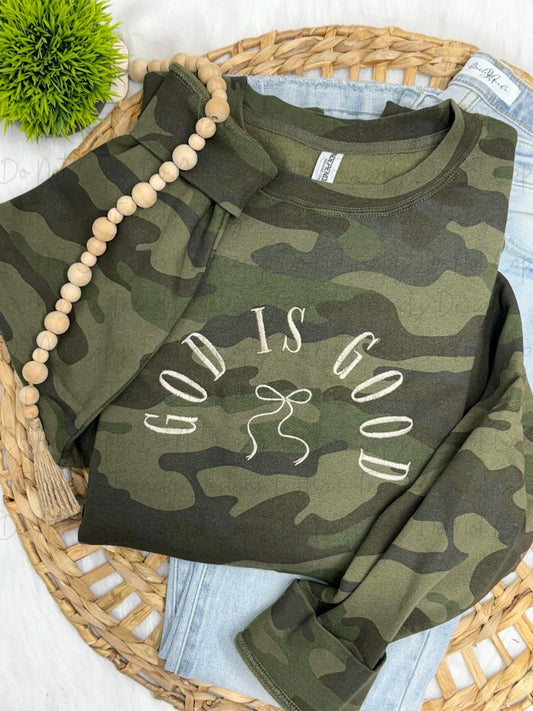 Camo God is good embroidered sweatshirt