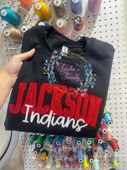 Jackson Indians glitter appliqué embroidered sweatshirt