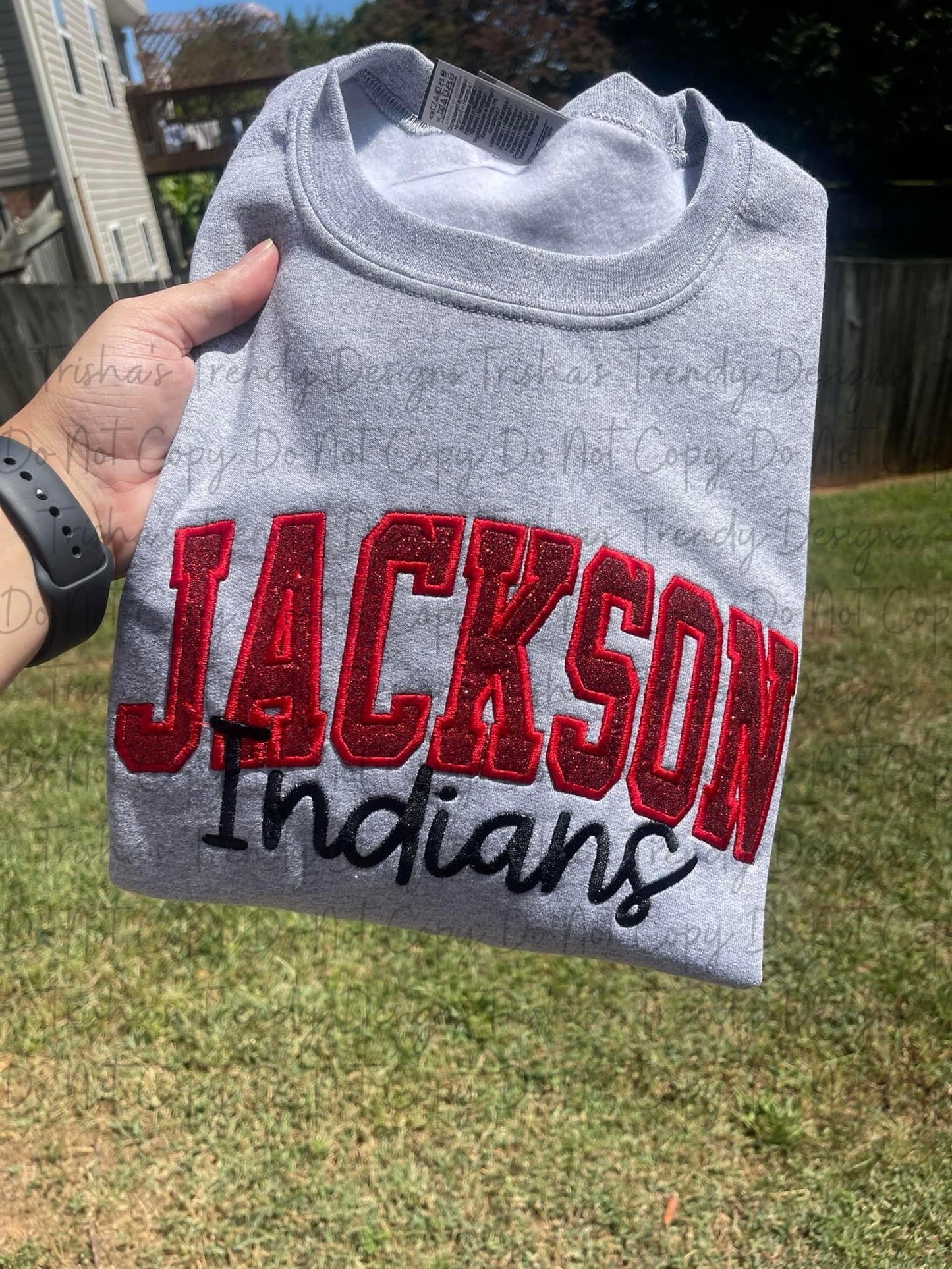 Jackson Indians glitter appliqué embroidered sweatshirt