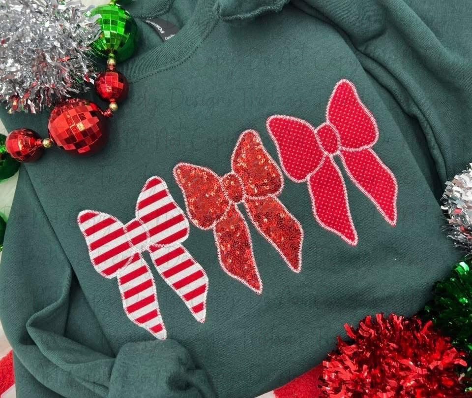 Christmas appliqué embroidered bows