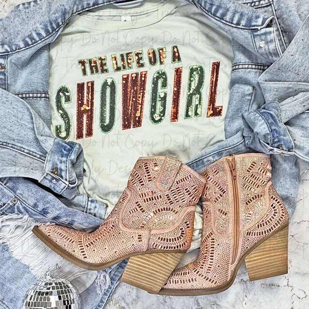 Life of a showgirl sequin patch tee
