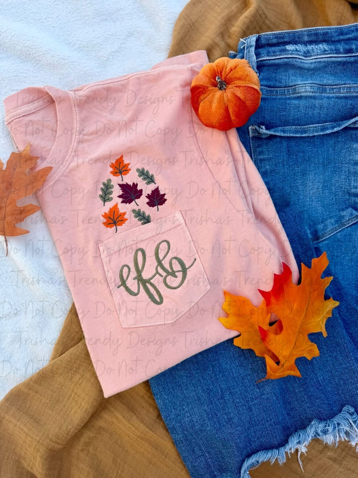 Fall leaves monogram Pocket Tee