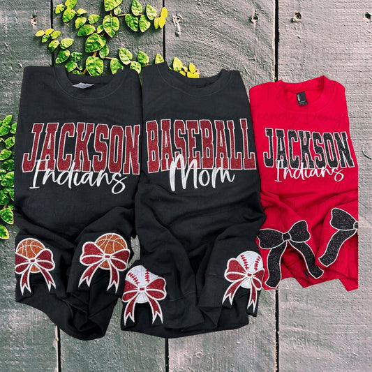 Custom glitter appliqué with side bows embroidered shirt