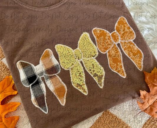 Fall appliqué embroidered bows